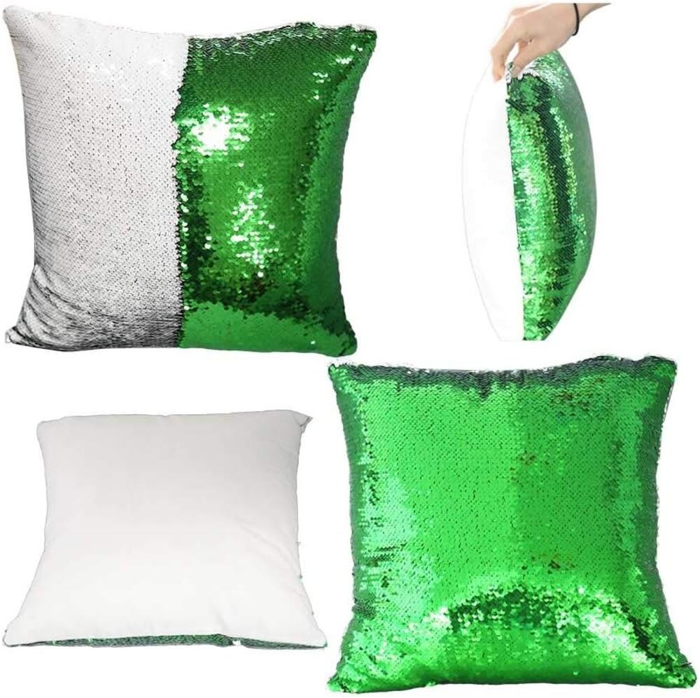 Sequined Sparkle Glitter Green Silver Pillow Case 15" x15"